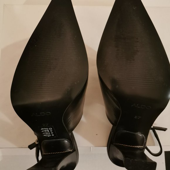 Aldo black leather high heel dress shoes w pointy toes size 7 - Picture 4 of 9